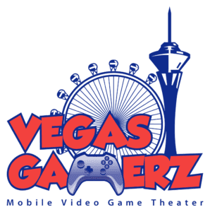 A logo for vegas gamerz, a mobile video game theater.